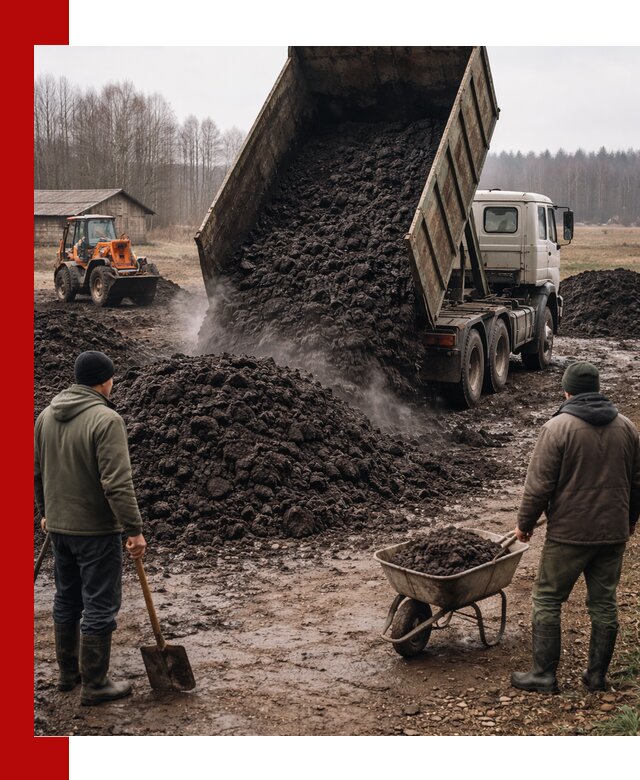 Доставка низинного торфа с разгрузкой и доставкой в Изобильном