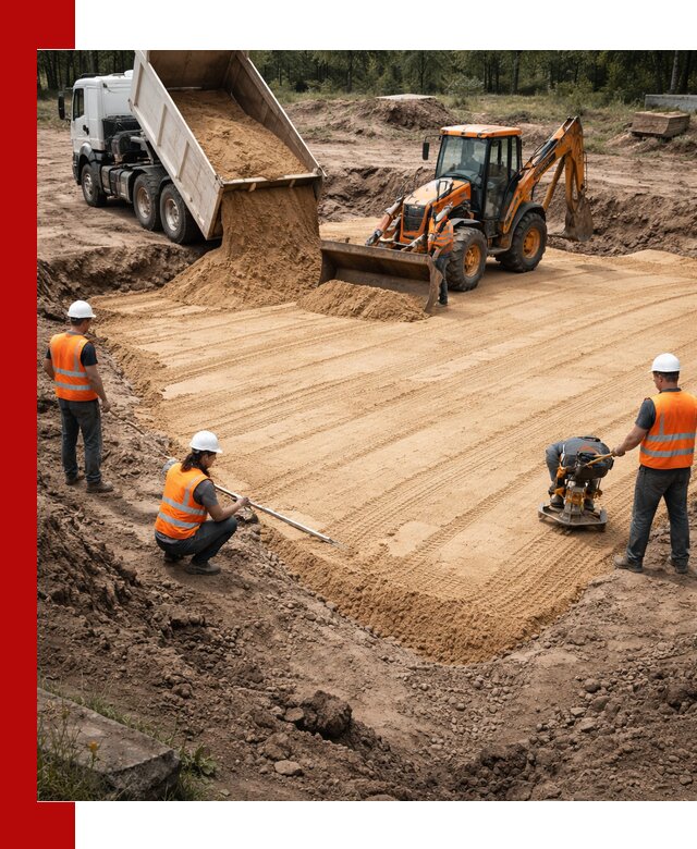 Устройство песчаной подушки для фундаментов и дорог в Изобильном